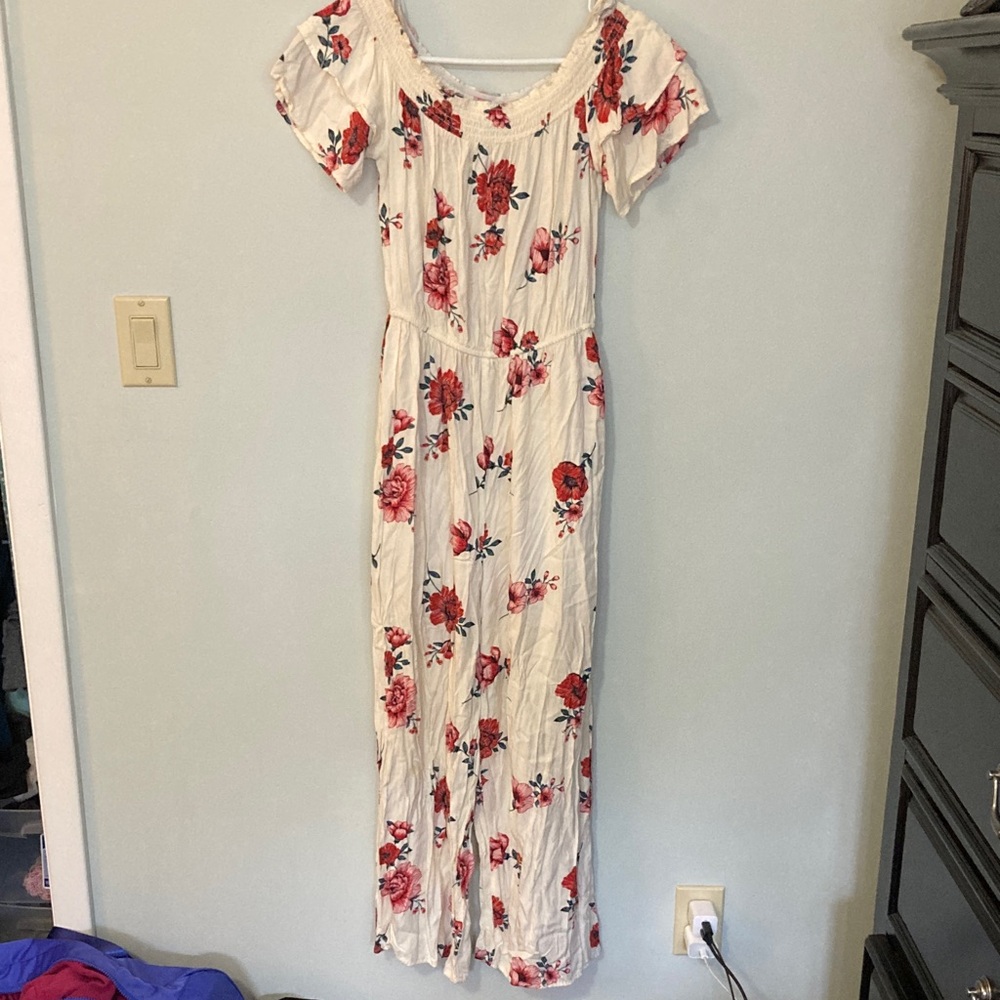 Love, Fire Cream Floral Flowy Jumpsuit